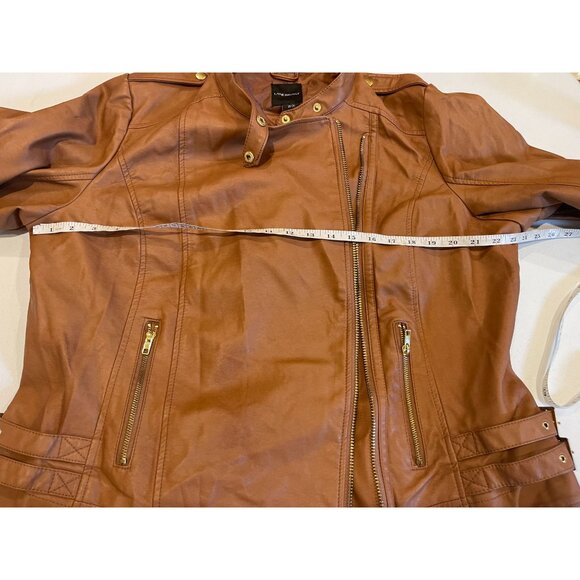 Lane Bryant Womens Moto Jacket Faux Leather Zip up Long Sleeve Brown Size 18/20 - Picture 9 of 9